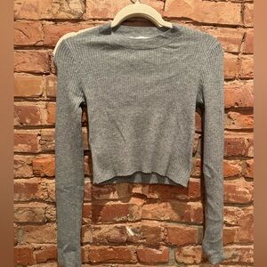 Mango Ribbed Long-Sleeve Crop Top - Grey